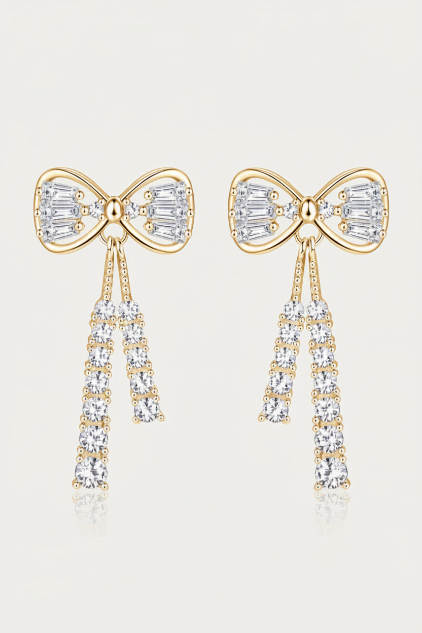 1.12 carat moissanite bow earrings in 925 sterling silver with gold and platinum plating