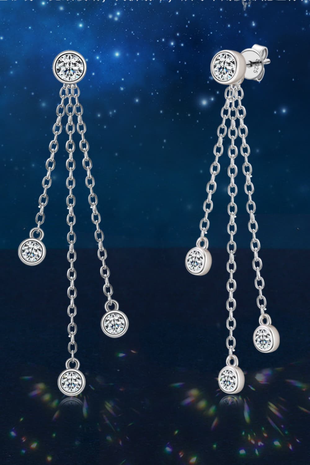1.2 carat moissanite layered chain earrings in 925 sterling silver with gold and platinum plating