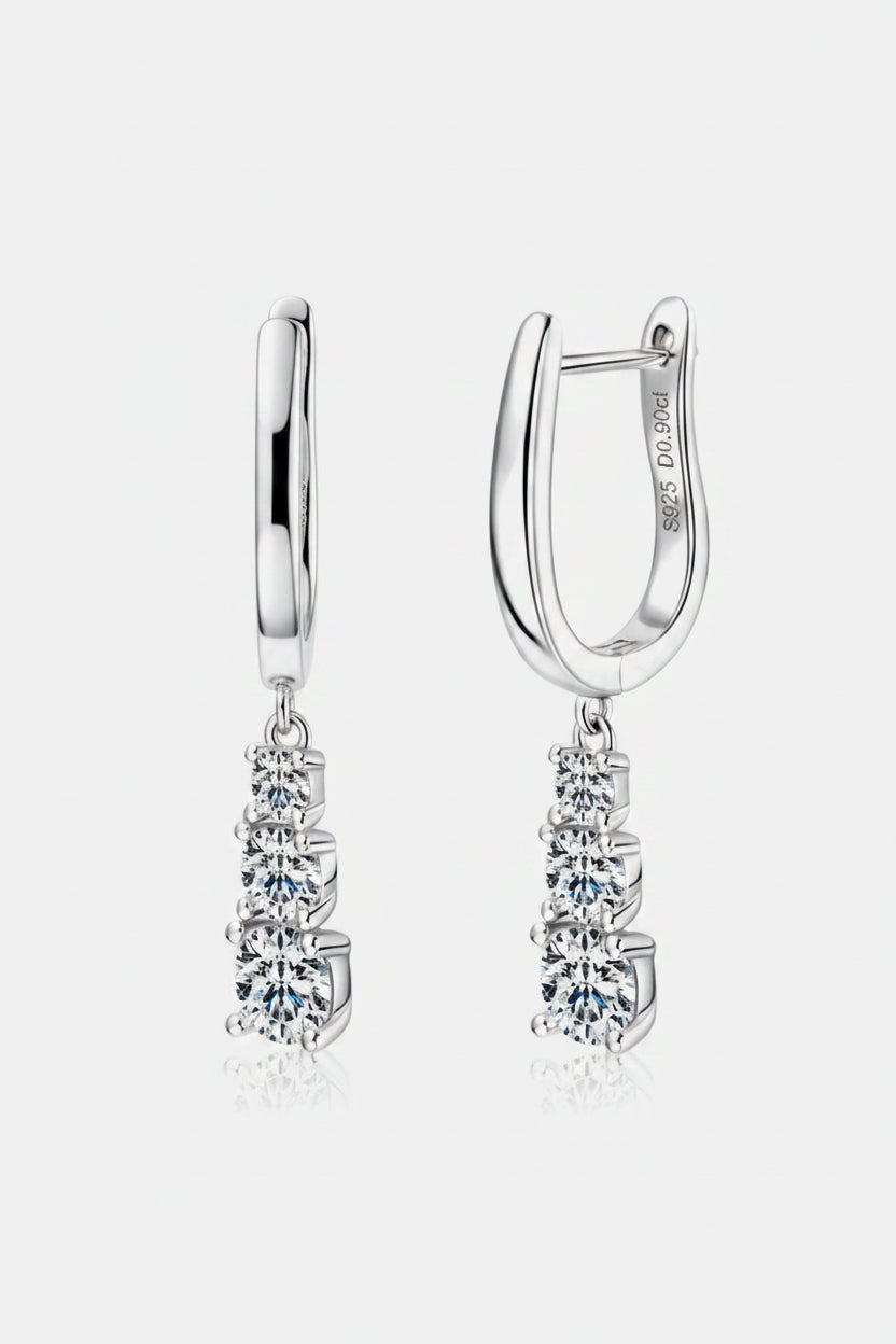 1.8 carat moissanite drop earrings in platinum-plated 925 sterling silver minimalist design