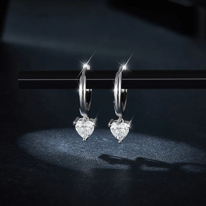 1 carat moissanite heart earrings in a high-polish 925 sterling silver setting