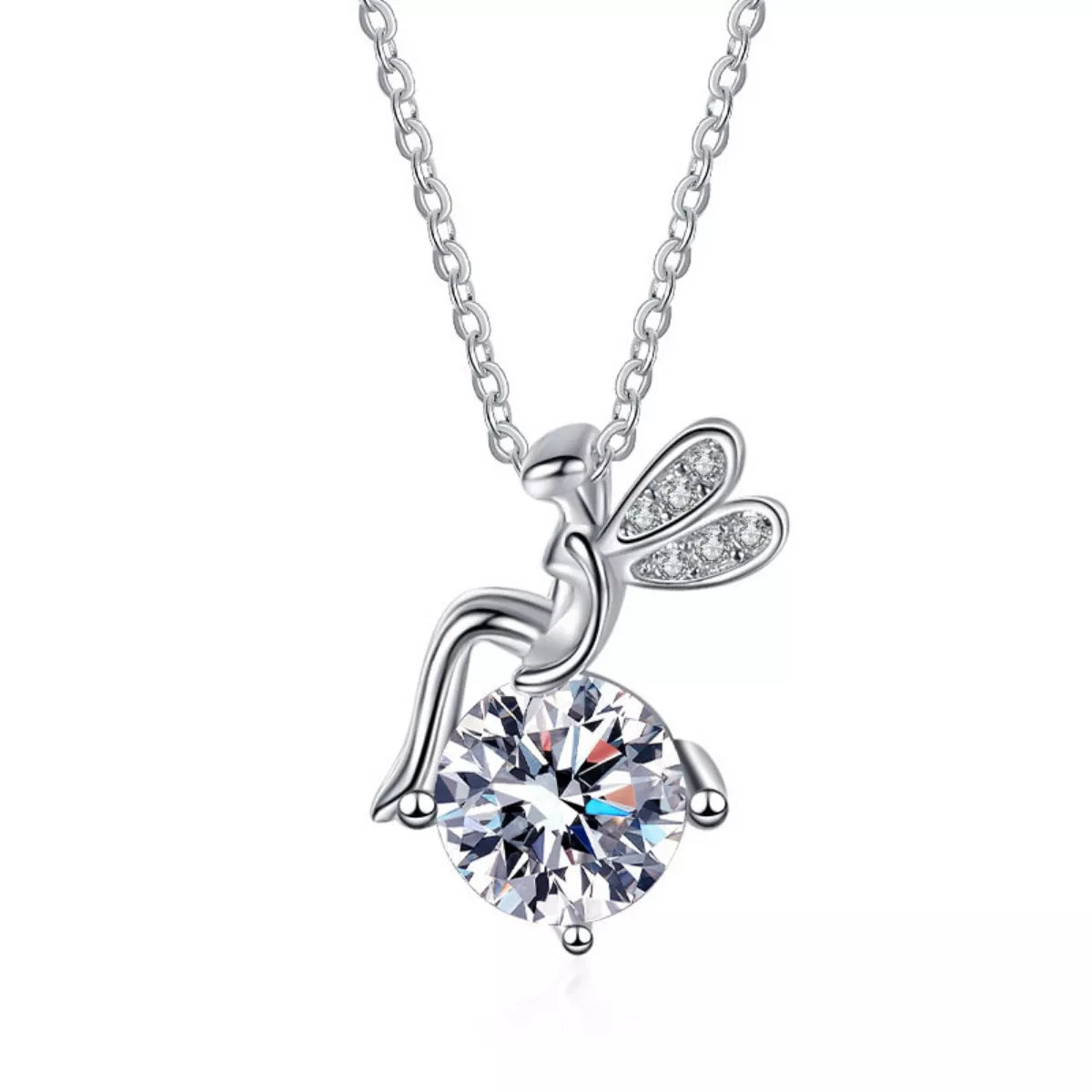 1-carat moissanite solitaire pendant in platinum-plated 925 sterling silver.