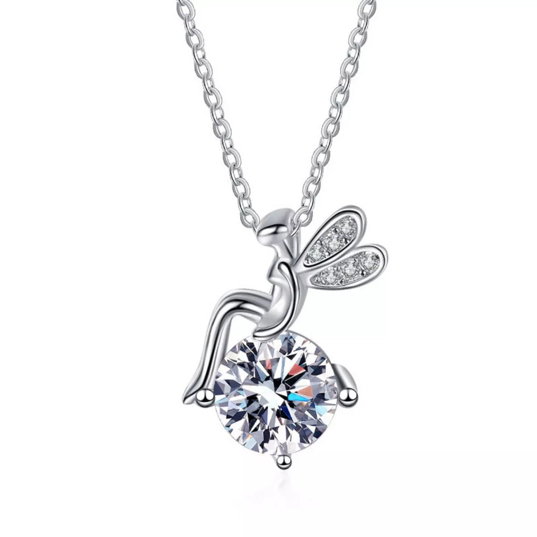 1-carat moissanite solitaire pendant in platinum-plated 925 sterling silver.