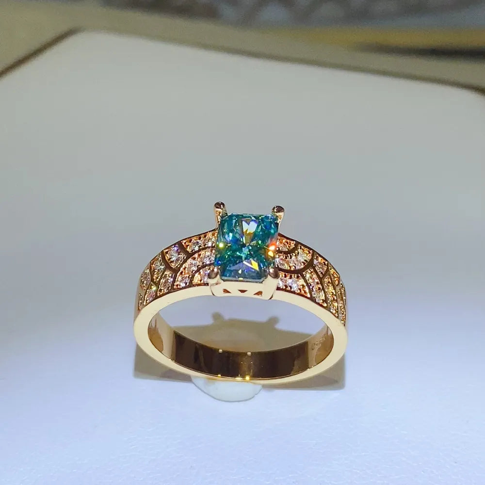 1-carat round cut moissanite solitaire ring in gold-plated 925 sterling silver.