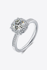 1 Carat Moissanite Solitaire Ring - Platinum-Plated 925 Sterling Silver