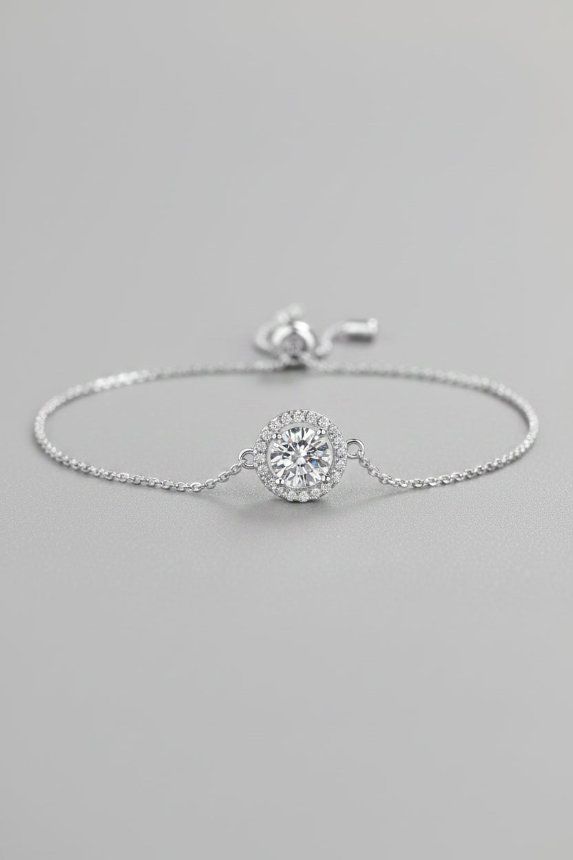 1 carat moissanite bracelet in rhodium-plated 925 sterling silver minimalist design