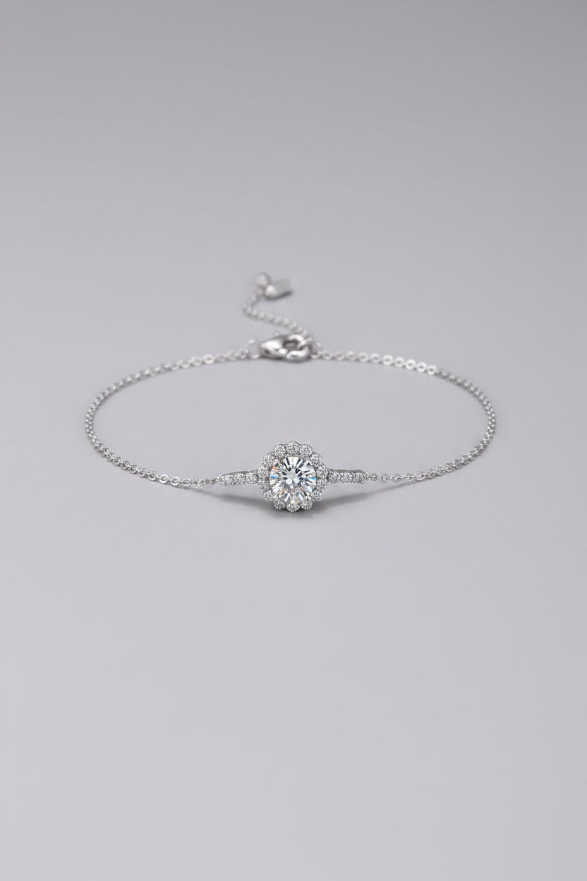 1 carat moissanite chain bracelet in rhodium-plated 925 sterling silver minimalist design