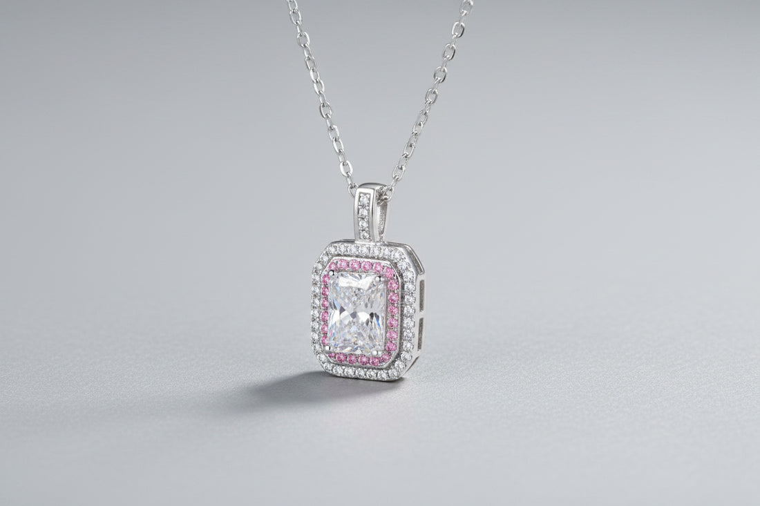 1 carat moissanite geometric pendant necklace in 925 sterling silver with rose gold and platinum plating