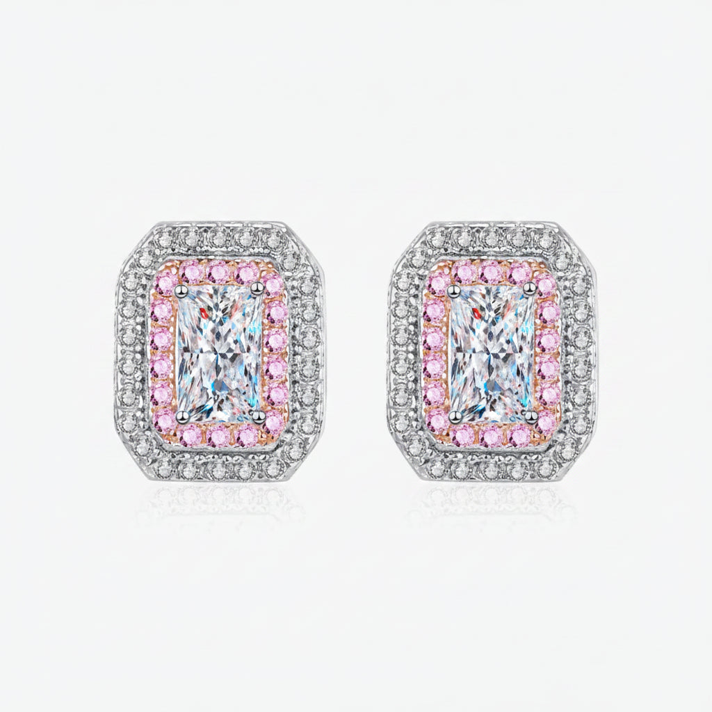 1 carat moissanite geometric stud earrings in platinum-plated 925 sterling silver with zircon accents