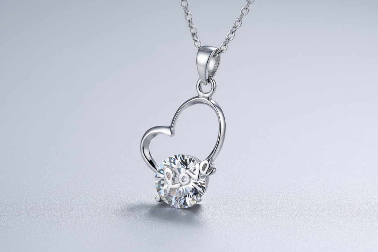 2 Carat Moissanite Heart Necklace in a high-polish 925 sterling silver setting