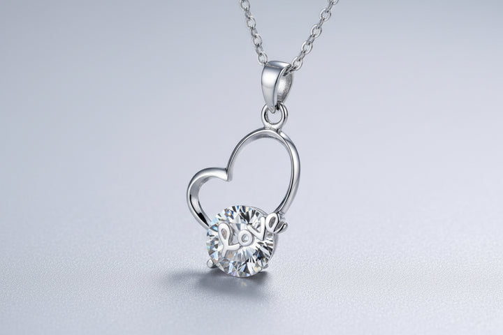 2 Carat Moissanite Heart Necklace in a high-polish 925 sterling silver setting