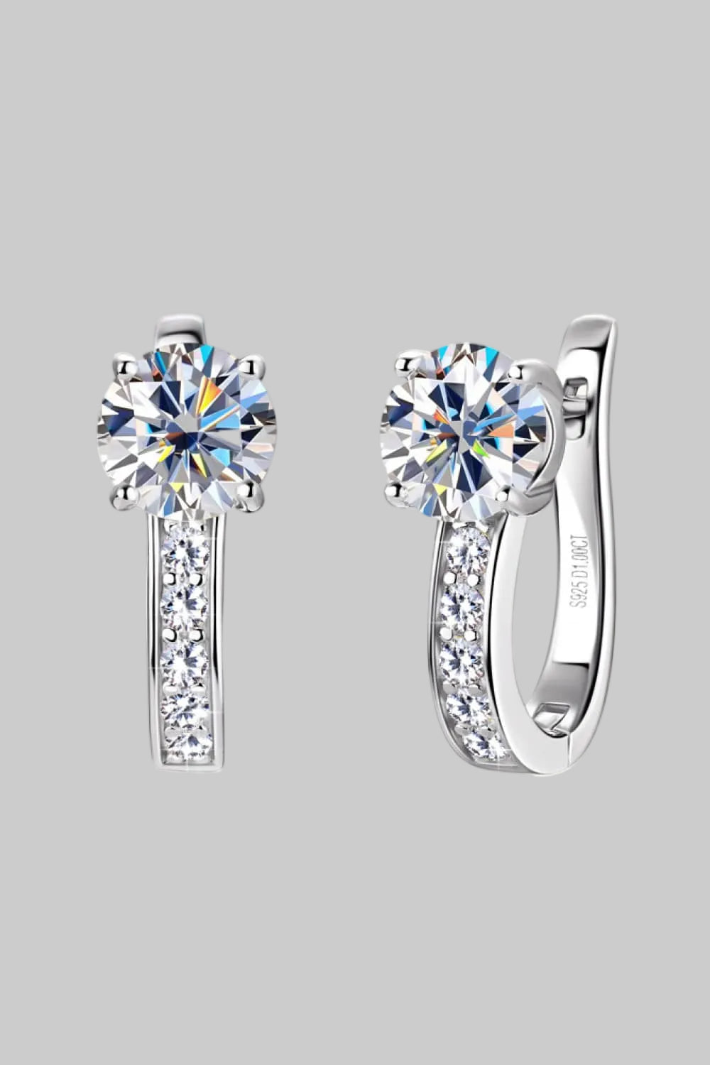 A pair of brilliant 2-carat total weight moissanite earrings with zircon accents in a platinum and 18K gold-plated 925 silver setting.
