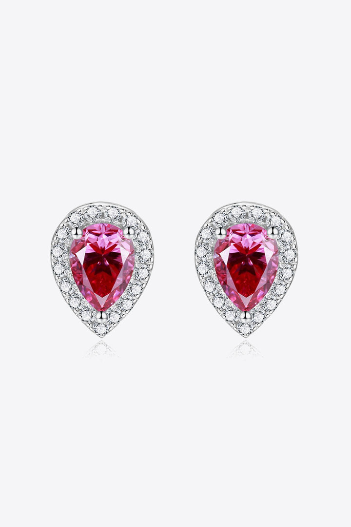 2 carat moissanite teardrop stud earrings in a rose gold plated 925 silver setting.