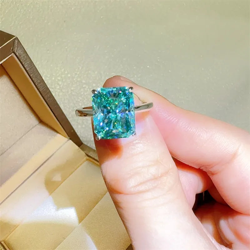 2-carat rectangle shape moissanite solitaire ring in 925 sterling silver.