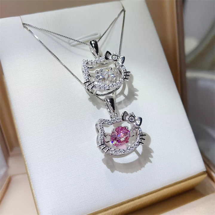 2-carat round cut moissanite solitaire pendant necklace in platinum-plated 925 silver.