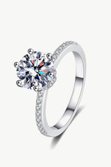 2 Carat Moissanite Solitaire Ring - Rhodium-Plated 925 Sterling Silver