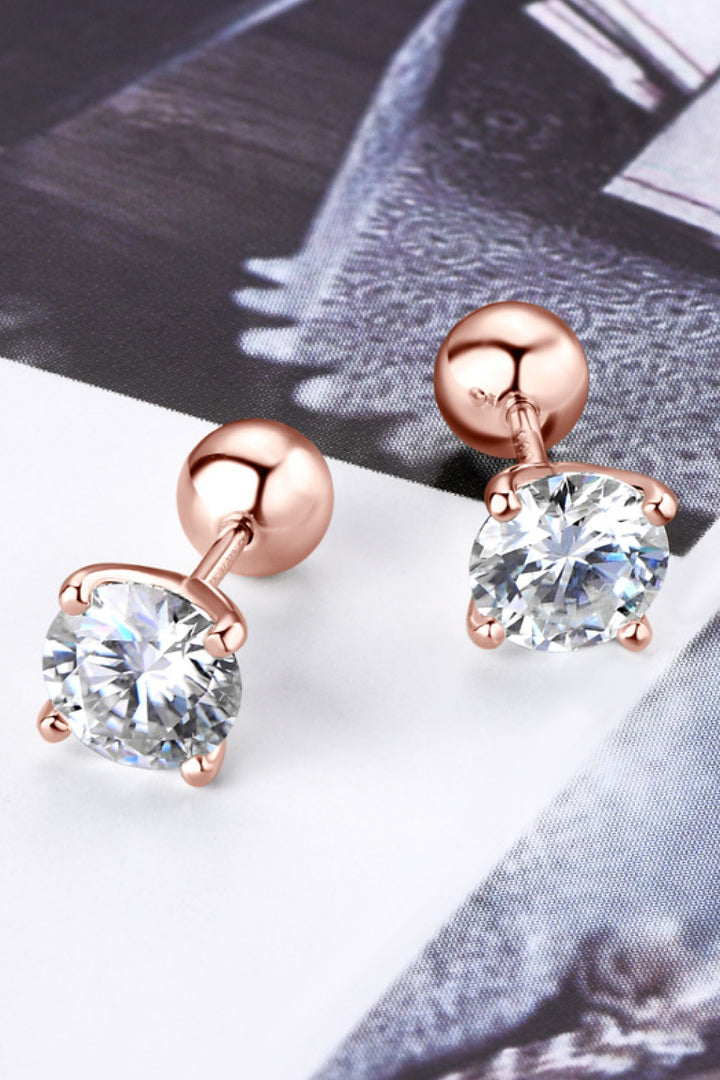 2-carat total weight moissanite stud earrings in platinum-plated 925 sterling silver.