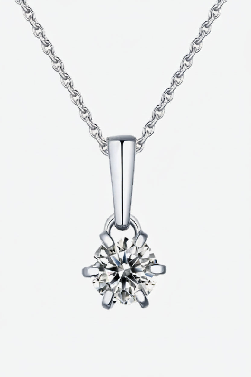 2 carat moissanite pendant necklace with 6 prong setting in platinum-plated 925 sterling silver