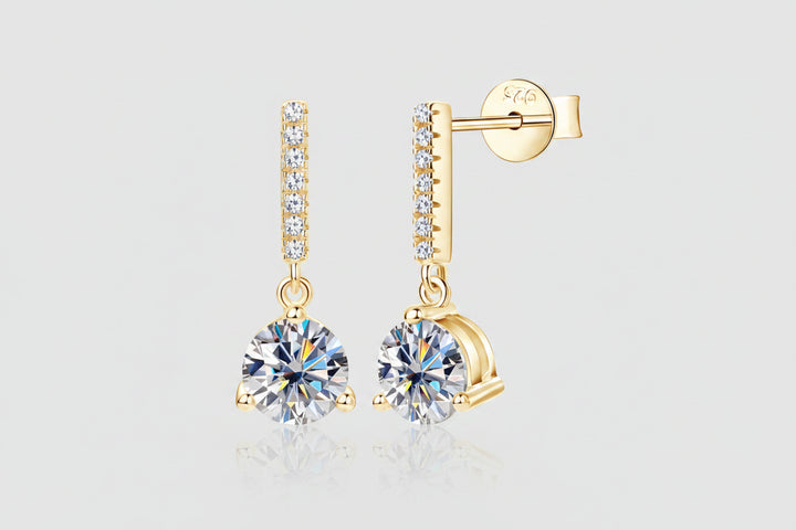 2 carat moissanite drop earrings in 925 sterling silver with gold and platinum plating