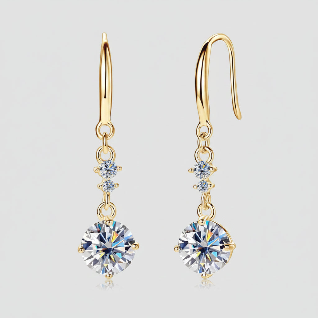 2 carat moissanite drop earrings in 18K gold-plated 925 sterling silver minimalist design