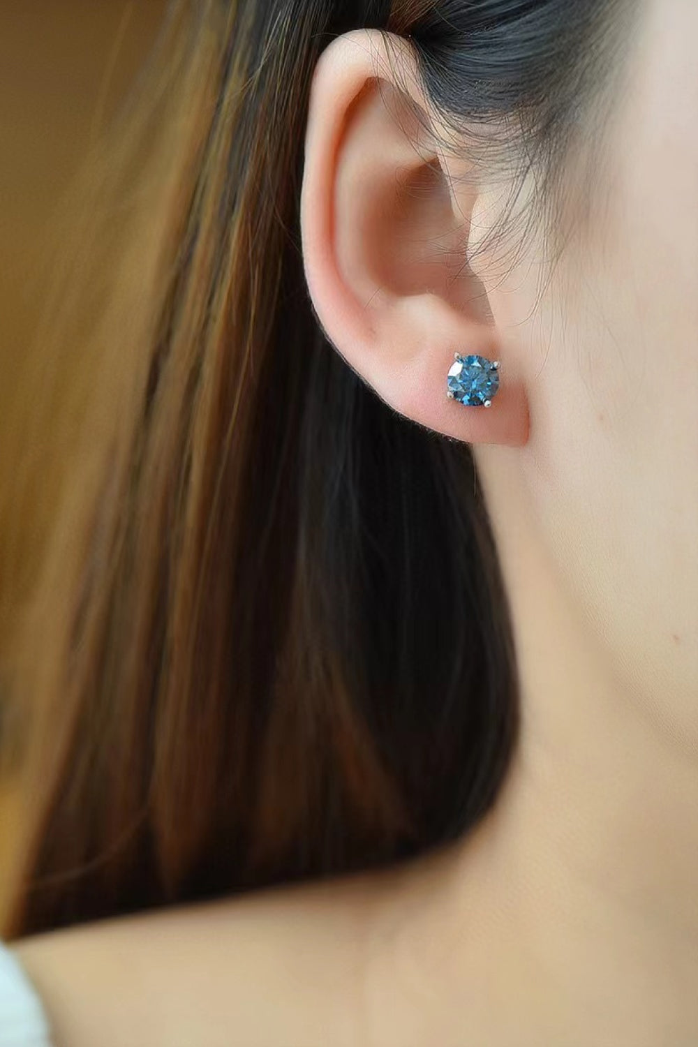 2 carat moissanite four prong earrings in platinum-plated 925 sterling silver minimalist design