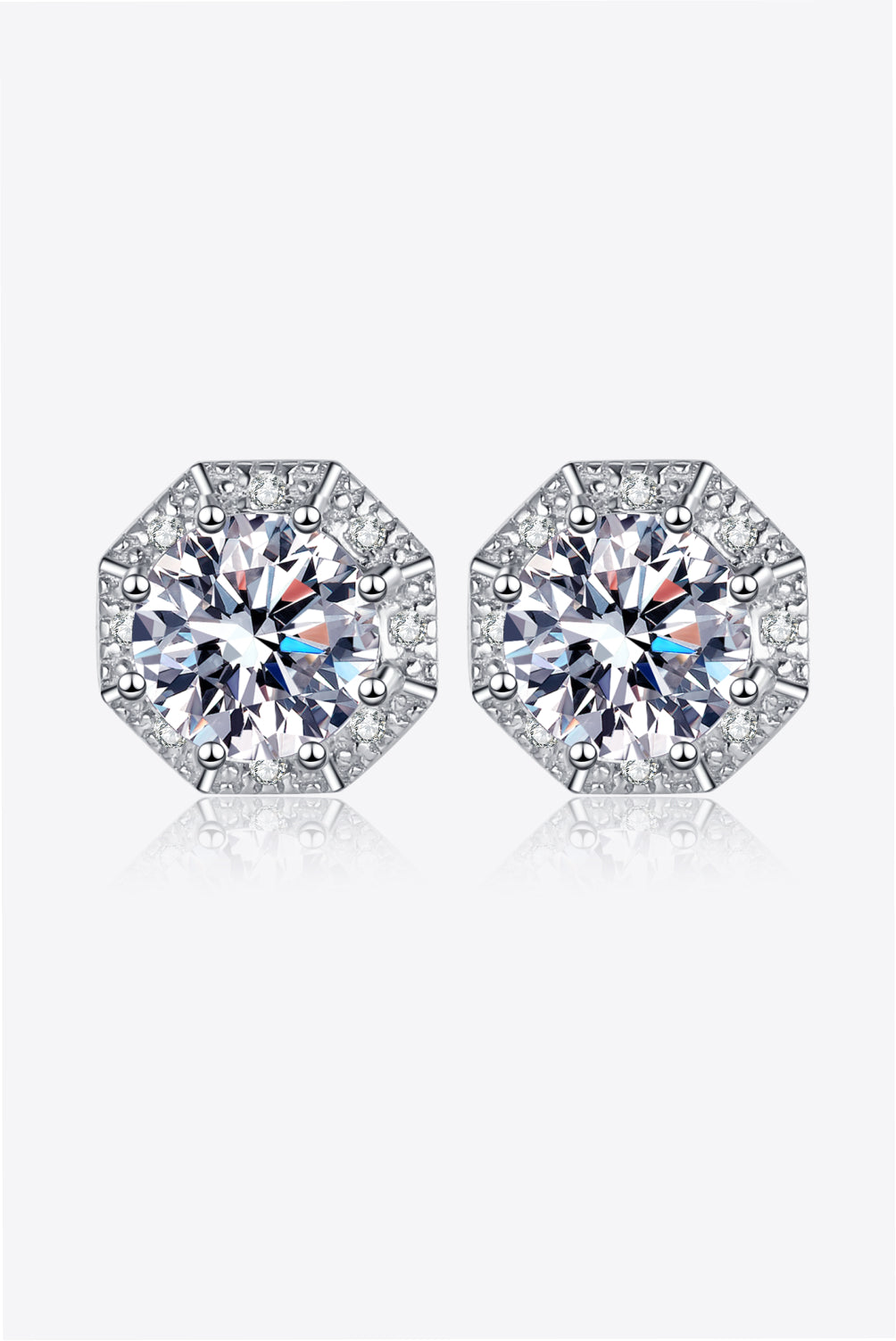 2 carat moissanite stud earrings in 925 sterling silver with rhodium plating minimalist design