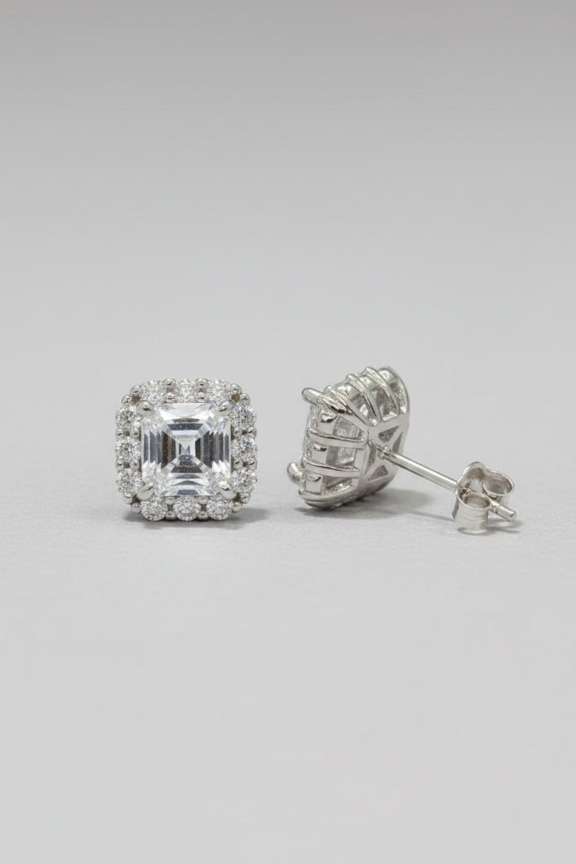 2 carat moissanite stud earrings in platinum-plated 925 sterling silver minimalist design