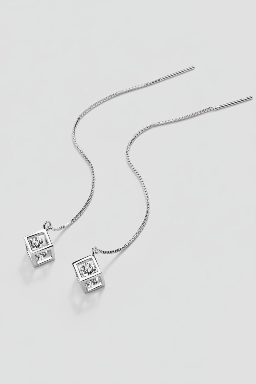 2 carat moissanite threader earrings in 925 sterling silver with rhodium plating long chain design