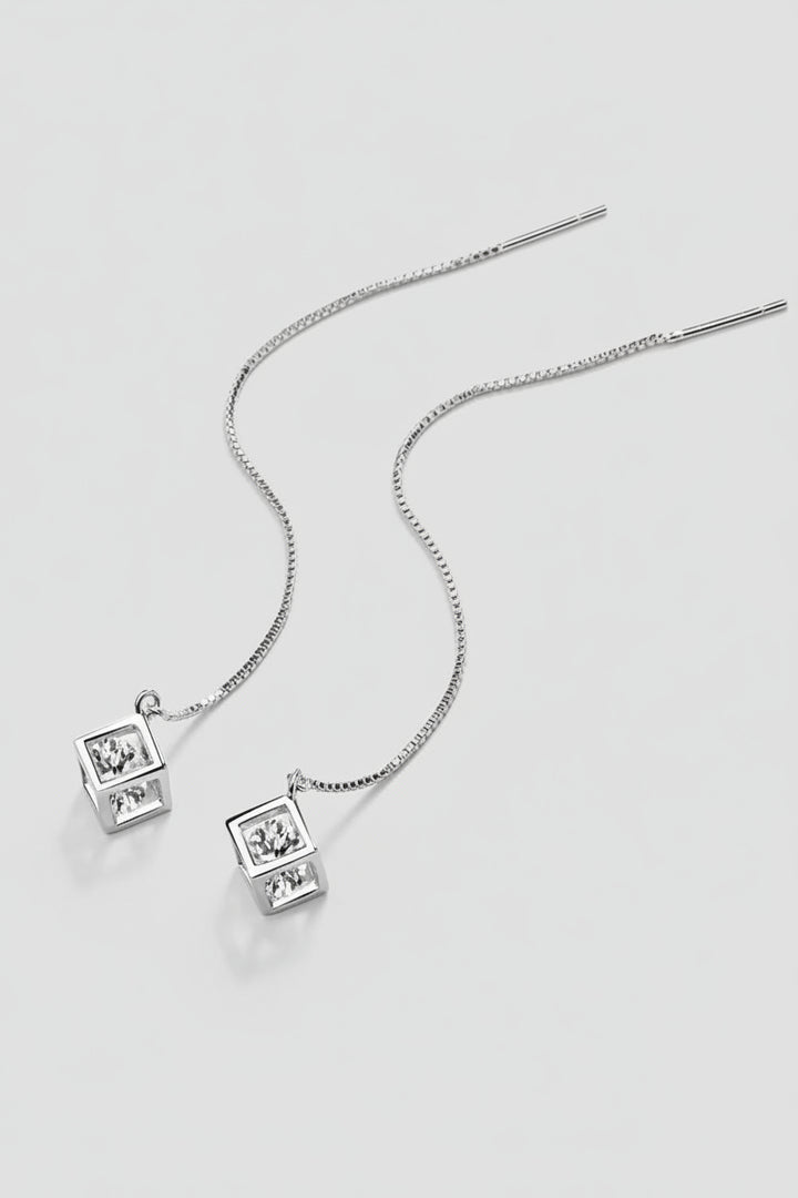 2 carat moissanite threader earrings in 925 sterling silver with rhodium plating long chain design