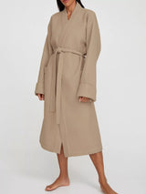 Waffle Knit Tie Waist Lounge Nightgown
