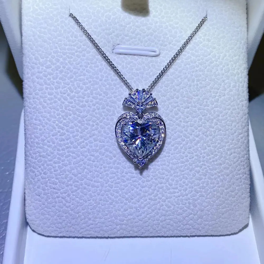 3-carat heart-shaped moissanite pendant on 925 sterling silver chain.