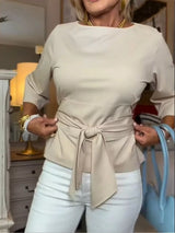 Full Size Tied 3/4 Sleeve Top Plus Size