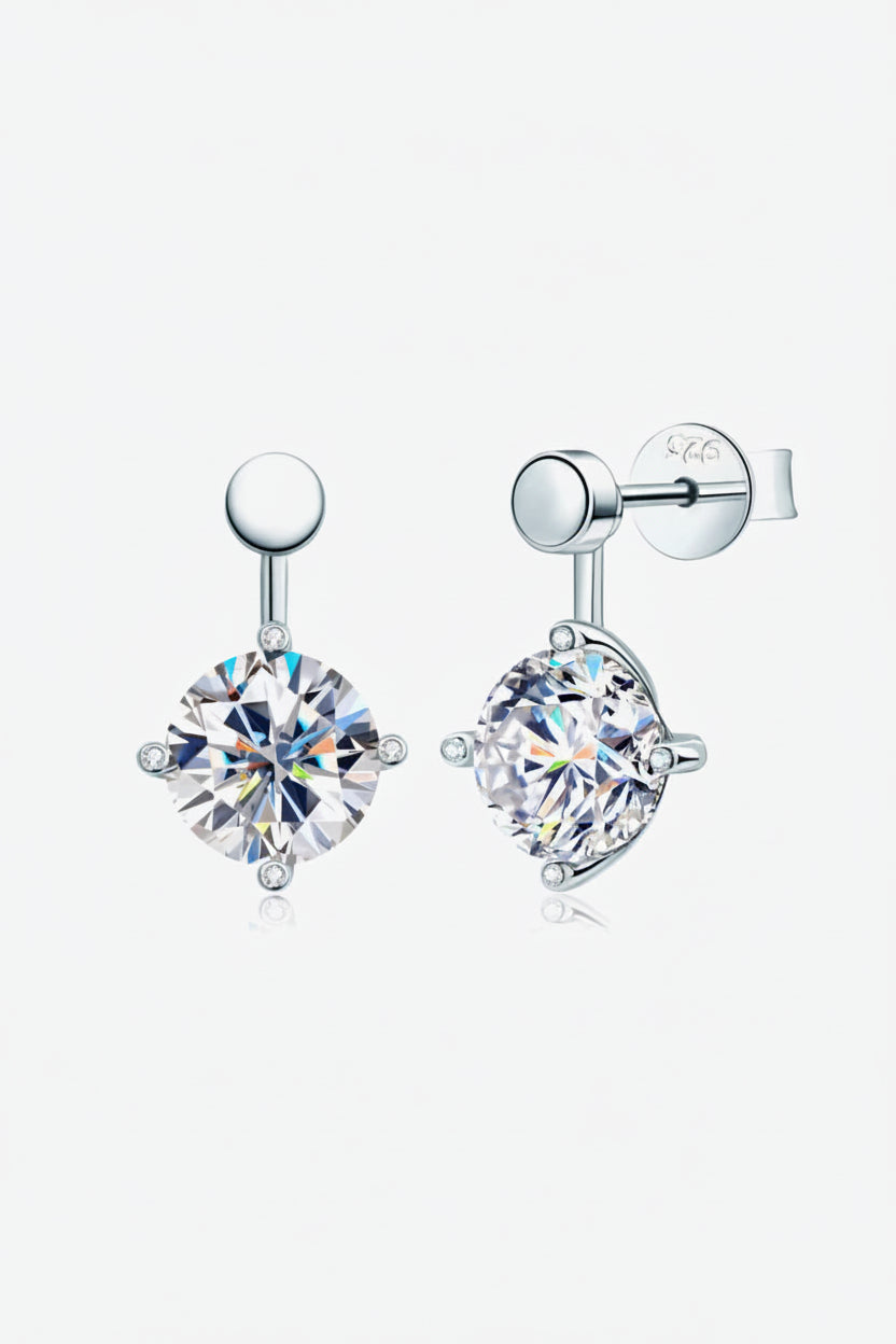 4 carat moissanite drop earrings in platinum-plated 925 sterling silver minimalist design