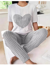 Heart Ribbed Knit Top and Pants Lounge Set
