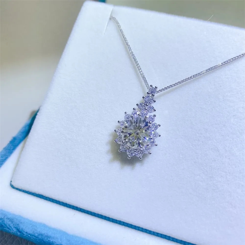 5 carat round cut moissanite pendant on a 925 sterling silver chain