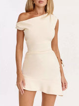 One-Shoulder Ruffle Hem Mini Dress