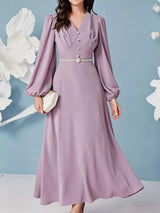 V-Neck Balloon Sleeve Maxi Dress
