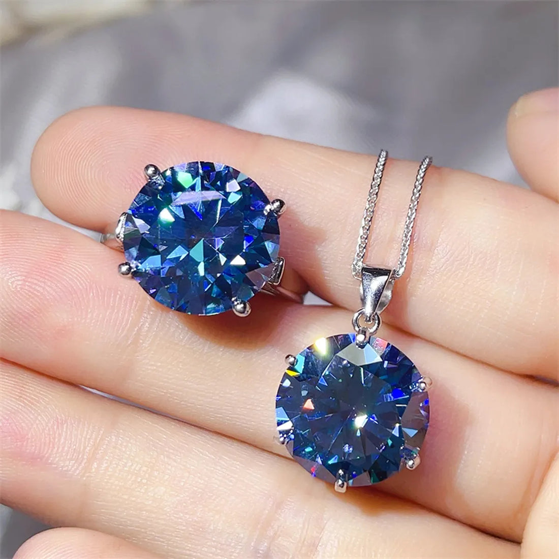 10 carat moissanite ring and necklace set in 925 sterling silver matching jewelry - Trendy Troop