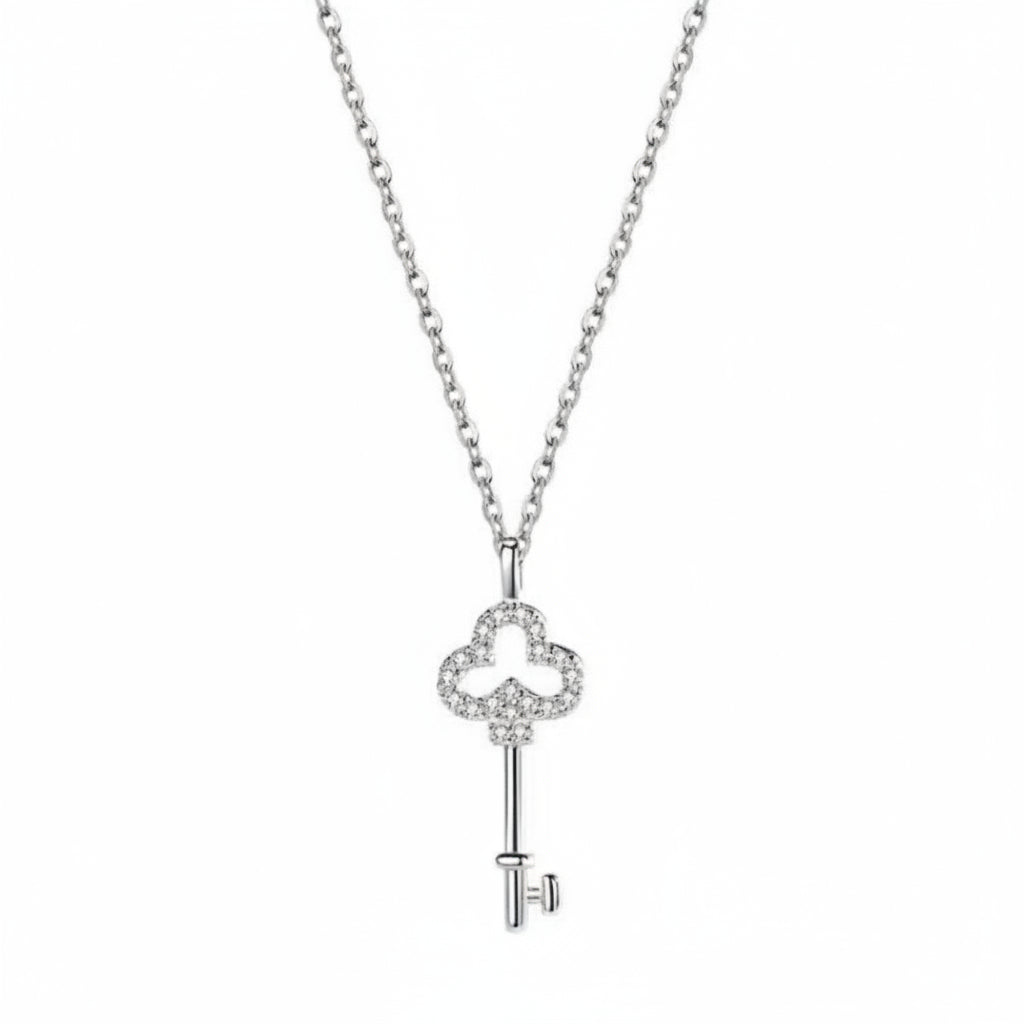 18K gold plated key pendant necklace in 925 sterling silver with zircon accents - Trendy Troop