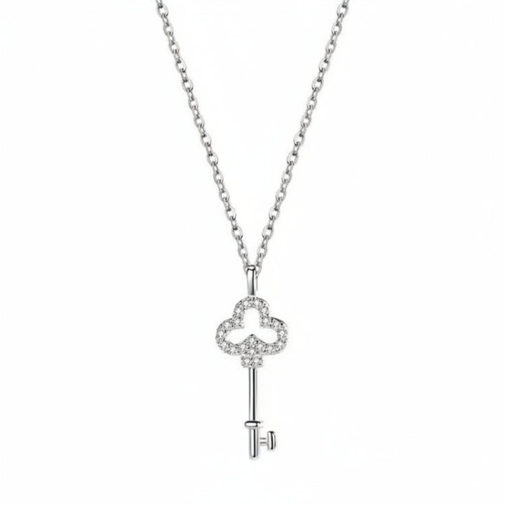 18K gold plated key pendant necklace in 925 sterling silver with zircon accents - Trendy Troop