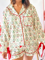 Nutcracker Print Long Sleeve Top and Shorts Lounge Set