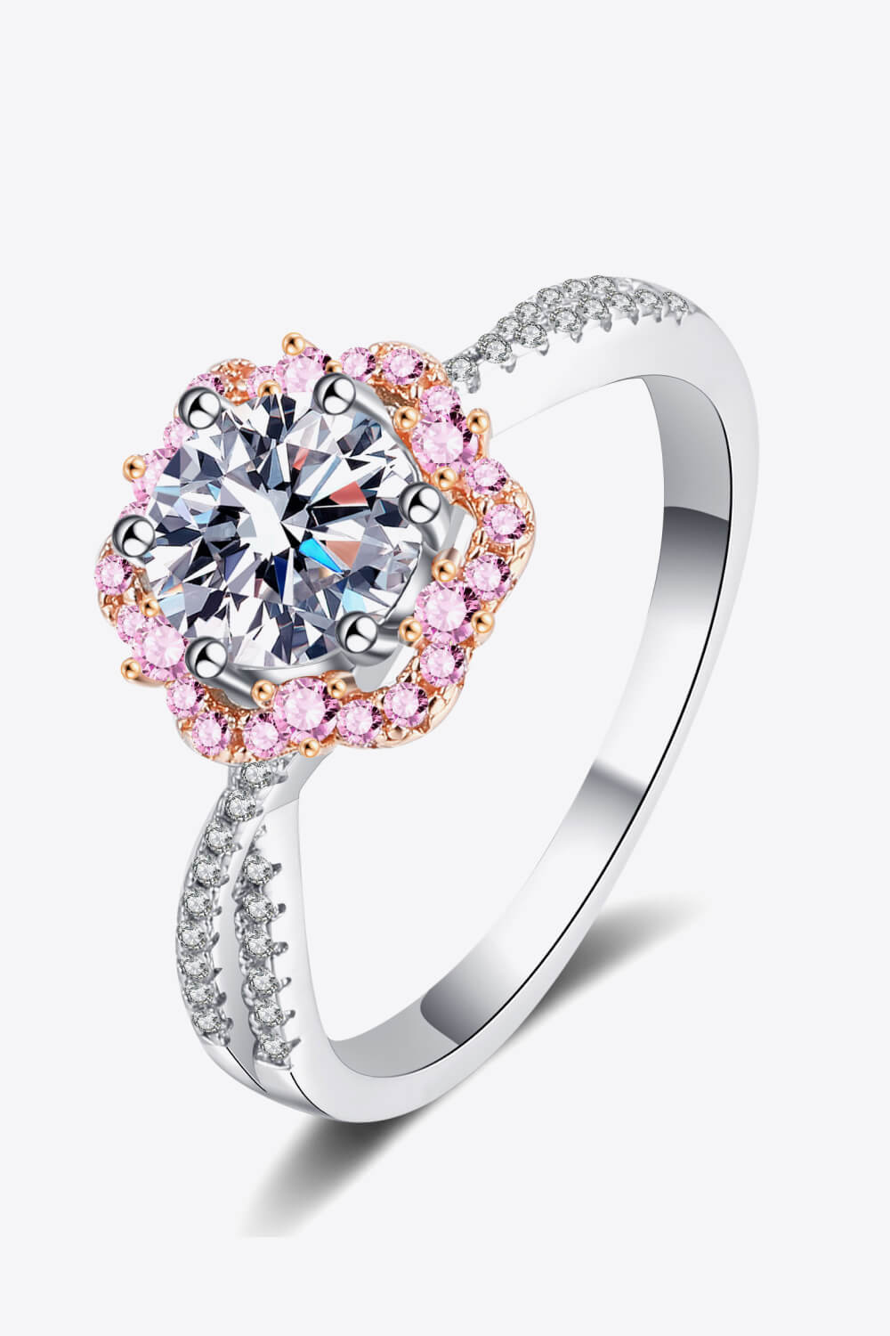 1 carat moissanite flower-shaped crisscross ring in sterling silver - Trendy Troop