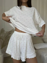 Heart Print Casual Top and Shorts Lounge Set
