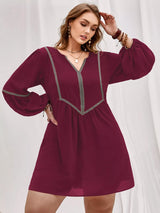 Plus Size Notched Balloon Sleeve Mini Dress