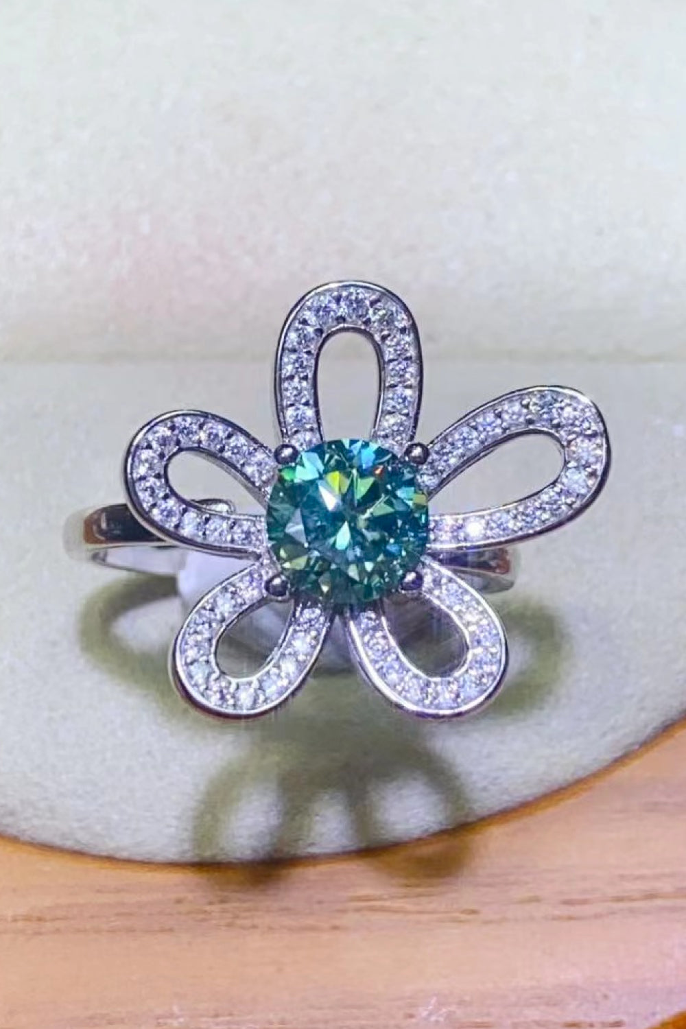 1 carat moissanite flower shape open ring in 925 sterling silver - Trendy Troop