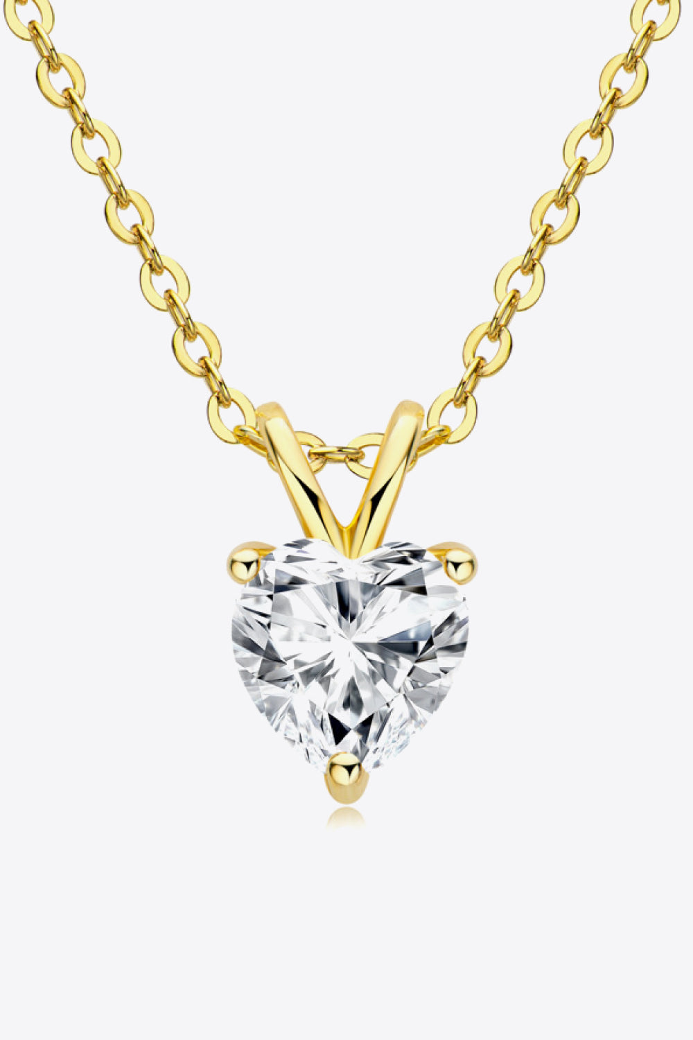 A 1-carat heart-shaped moissanite pendant on a platinum-plated 925 sterling silver adjustable chain.