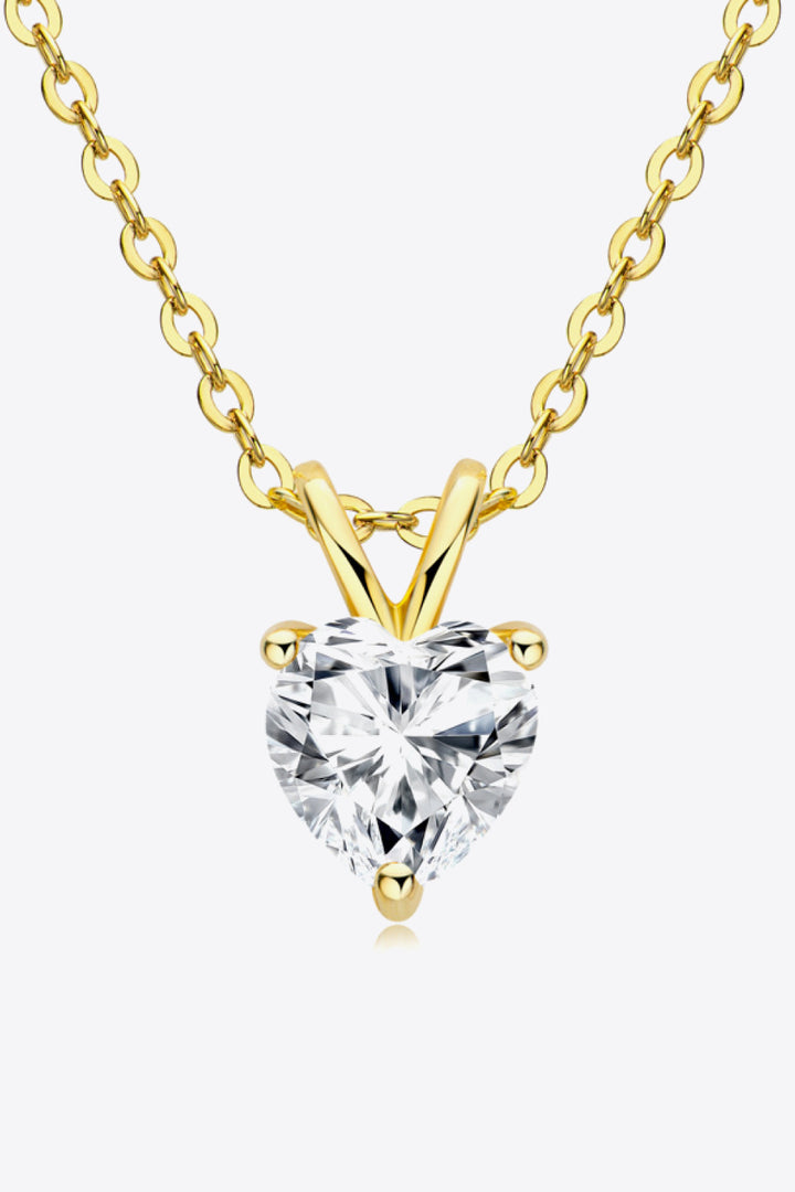 A 1-carat heart-shaped moissanite pendant on a platinum-plated 925 sterling silver adjustable chain.