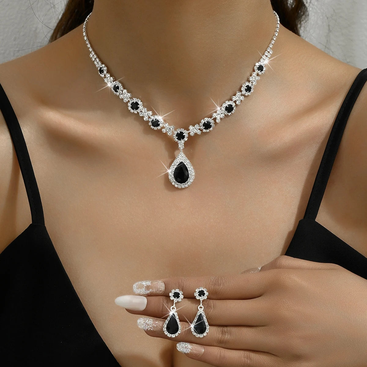 Crystal Droplet Jewelry Set - Refined Elegance for Formal Occasions