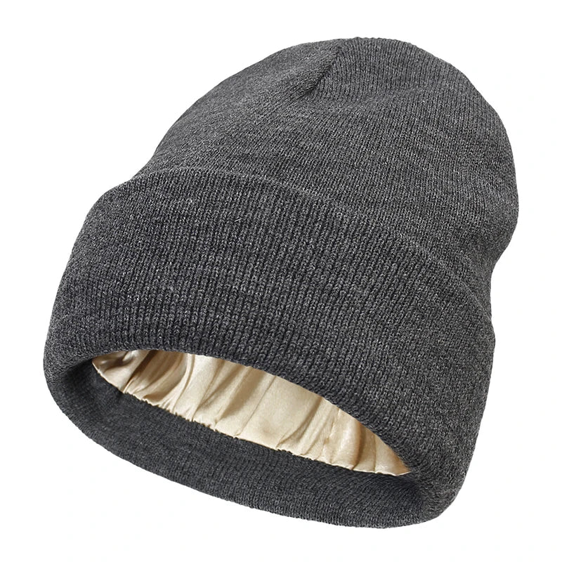 All-Season Warm Satin-Lined Knit Beanie