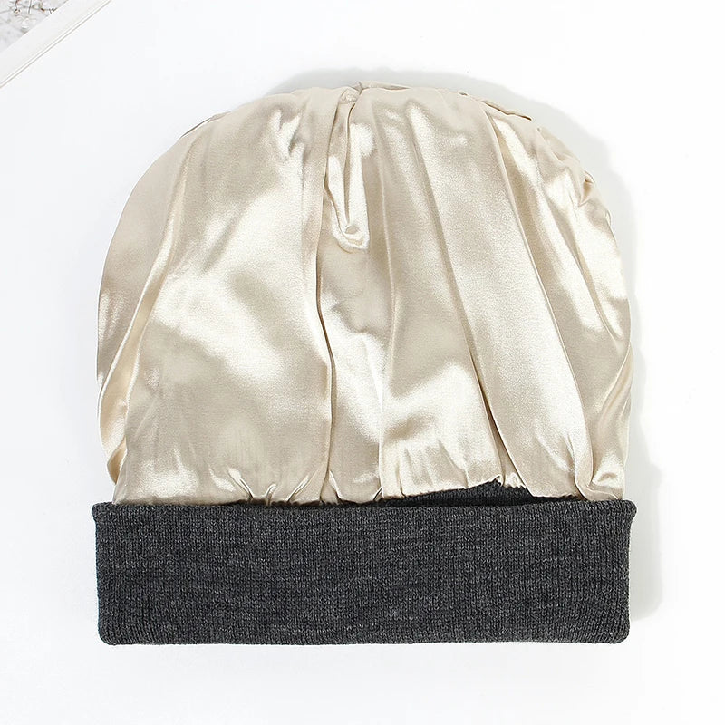 All-Season Warm Satin-Lined Knit Beanie