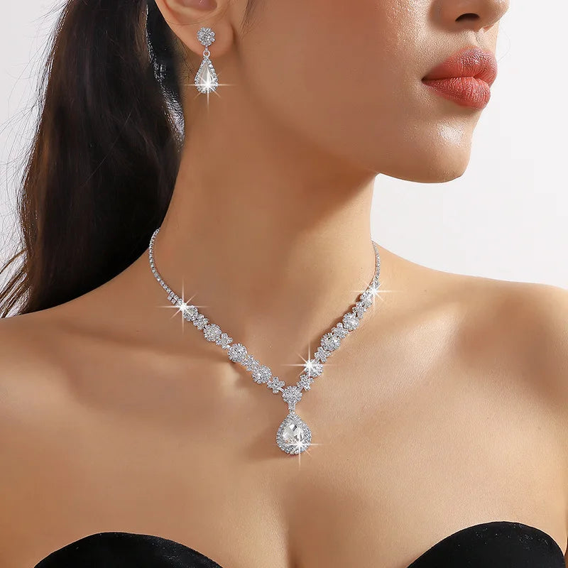 Crystal Droplet Jewelry Set - Refined Elegance for Formal Occasions